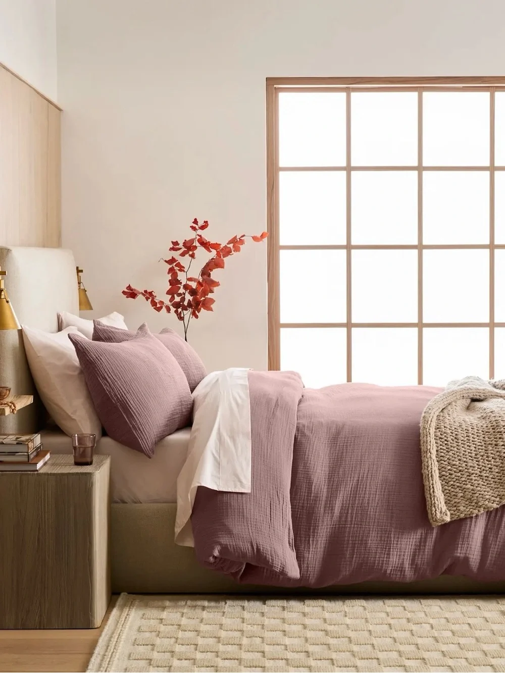 Quince Organic Cotton Airy Gauze Duvet Cover Set in Fig- King